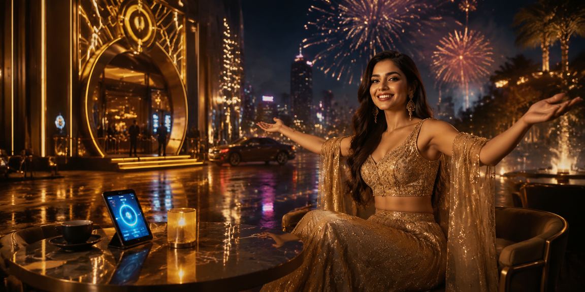 Mobile payment transaction with Indian Bollywood style background at Mumbai